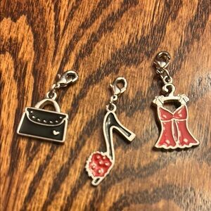 Black and pink Fashion Charms set of 3 - purse, high heel shoe and dress
